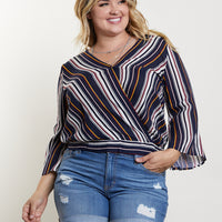 Curve Undefined Surplice Top Plus Size Tops Navy 1XL -2020AVE