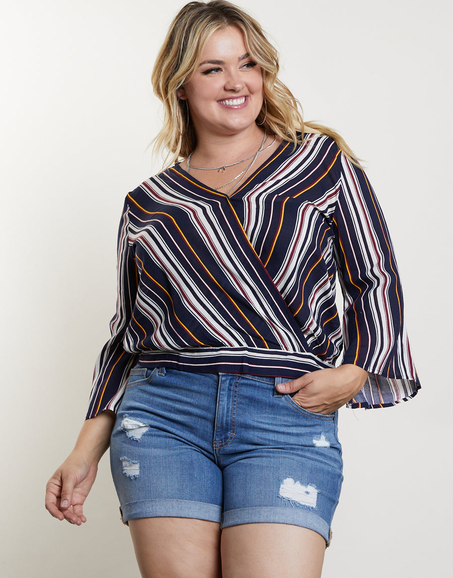 Curve Undefined Surplice Top Plus Size Tops Navy 1XL -2020AVE