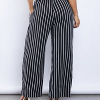 Curve Wide Leg Striped Pants Plus Size Bottoms -2020AVE