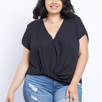 Curve Wrap Me Up Chiffon Twist Front Top Plus Size Tops Black 1XL -2020AVE