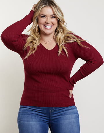 Curve You and V Sweater Plus Size Tops Burgundy 1XL -2020AVE