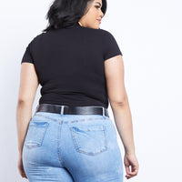 Curve Everyday Basic V-neck Tee Bodysuit Plus Size Tops -2020AVE