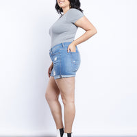 Curve Everyday Basic V-neck Tee Bodysuit Plus Size Tops -2020AVE