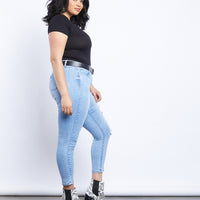 Curve Everyday Basic V-neck Tee Bodysuit Plus Size Tops -2020AVE