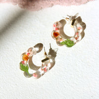 Scalloped Resin Floral Earrings Jewelry Pink One Size -2020AVE
