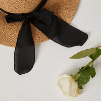 Straw Hat with Tie Accessories Brown One Size -2020AVE