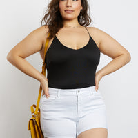 Curve All You Need Spaghetti Strap Tank Plus Size Tops Black 1XL -2020AVE