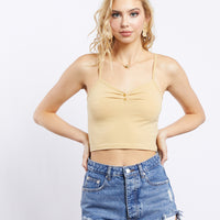 Cali Girl Button Front Cropped Top tops Muted Mustard Small -2020AVE