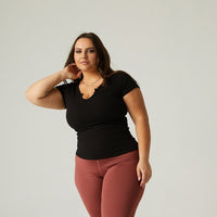 Curve V-Cut Ribbed Tee Plus Size Tops -2020AVE