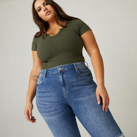 Curve V-Cut Ribbed Tee Plus Size Tops -2020AVE