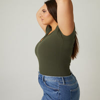 Curve V-Cut Ribbed Tee Plus Size Tops -2020AVE