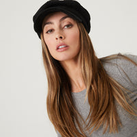 Velvet Pinstripe Cabby Hat Accessories Black One Size -2020AVE
