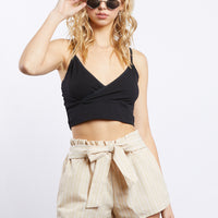 Wrapped In Your Arms Surplice Crop Top tops Black Small -2020AVE