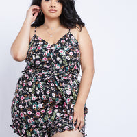 Curve Spring Fling Floral Romper Plus Size Rompers + Jumpsuits Black 1XL -2020AVE