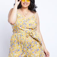 Curve Spring Fling Floral Romper Plus Size Rompers + Jumpsuits Mustard 1XL -2020AVE