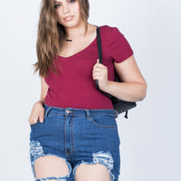 Curve Casual Day Tee Plus Size Tops Burgundy 1XL -2020AVE