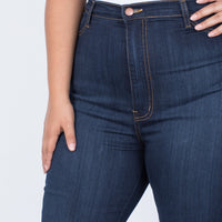 Dark Blue Denim Plus Size High Waisted Skinny Jeans - Detail