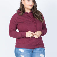 Curve Laid-Back Hoodie Plus Size Tops Burgundy XL -2020AVE
