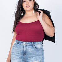 Curve Must-Have Cami Tank Plus Size Tops Burgundy 1XL -2020AVE