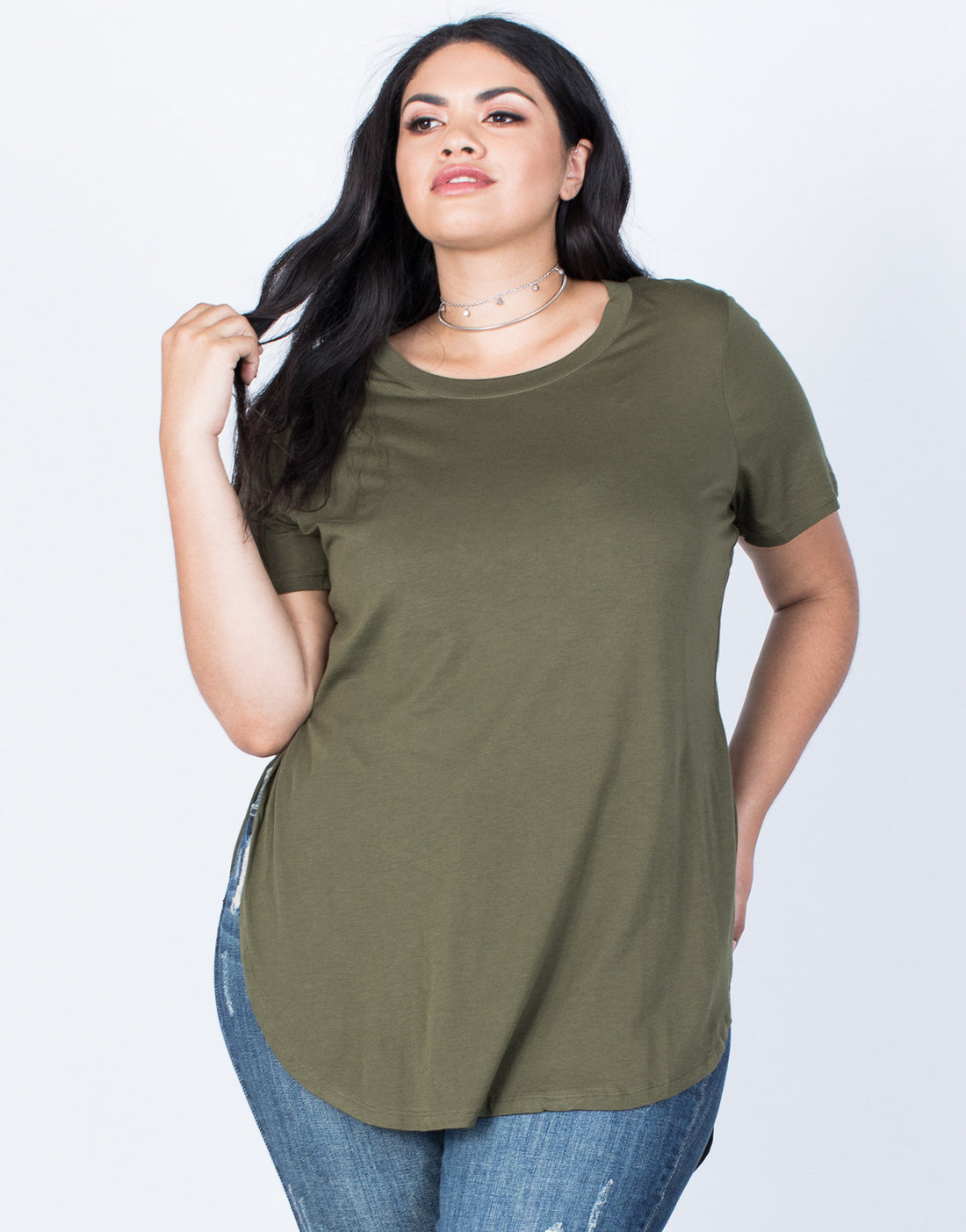 Front View of Plus Size Slit Apart Tee
