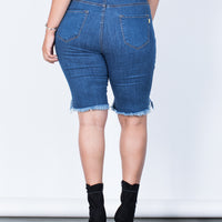 Back View of Plus Size Torn and Destroyed Bermuda Shorts