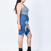 Side View of Plus Size Torn and Destroyed Bermuda Shorts