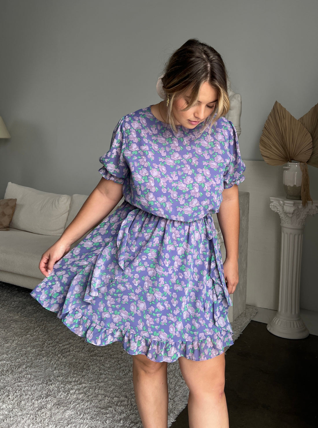 Plus Size Floral Ruffle Trim Dress Plus Size Dresses -2020AVE