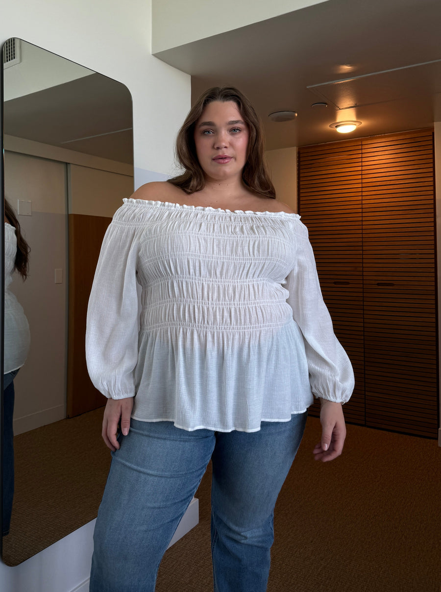 Plus Size Off The Shoulder Boho Top - White