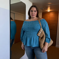Plus Size Off The Shoulder Boho Top - Turquoise