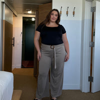 Plus Size Belted Midi Pants - Taupe Wide Leg Pants