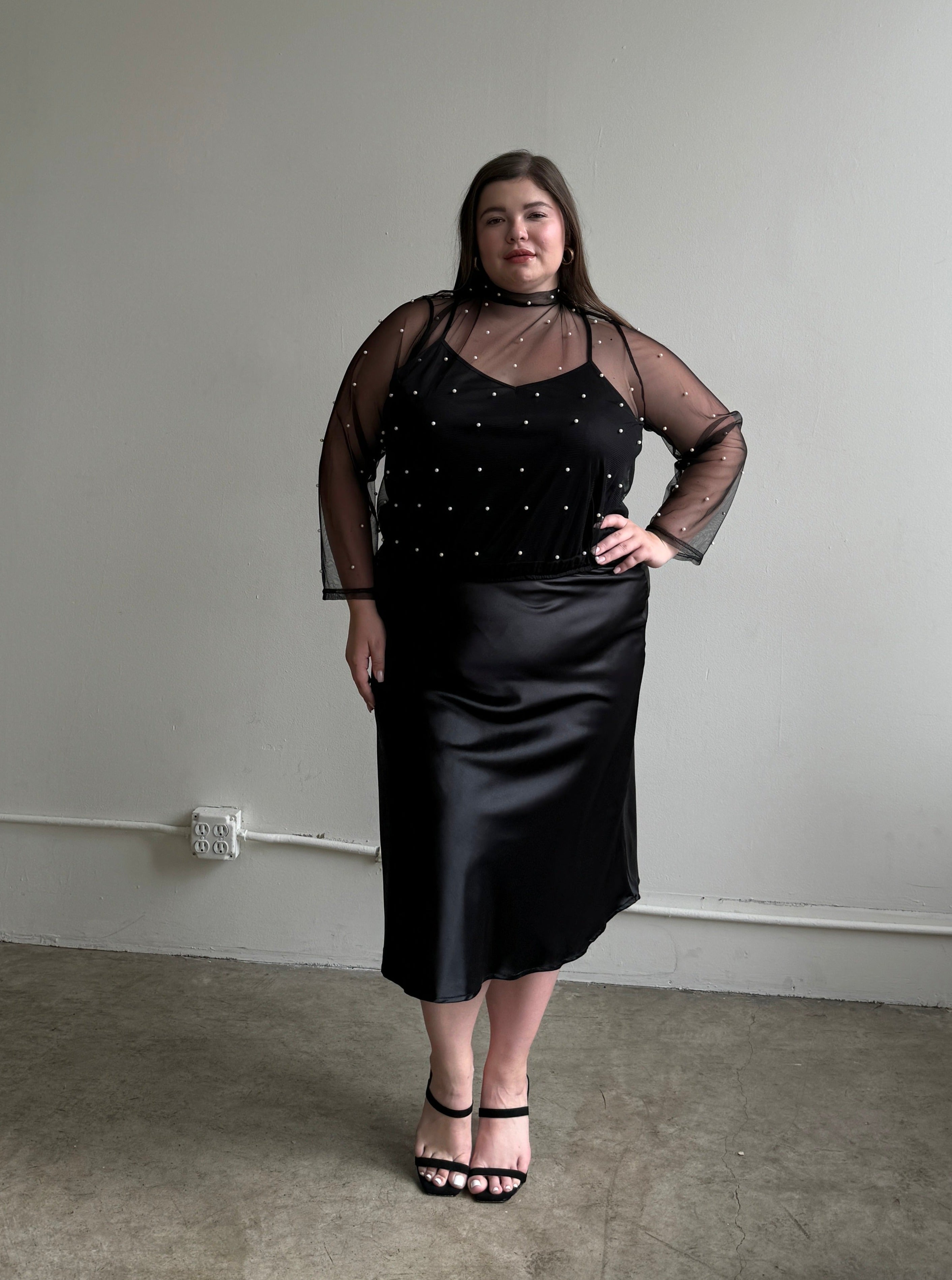 Plus Size Beaded Mesh Mock Neck Top – 2020AVE