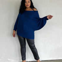 Plus Size Boat Neck Sweater Plus Size Outerwear Blue 1XL -2020AVE
