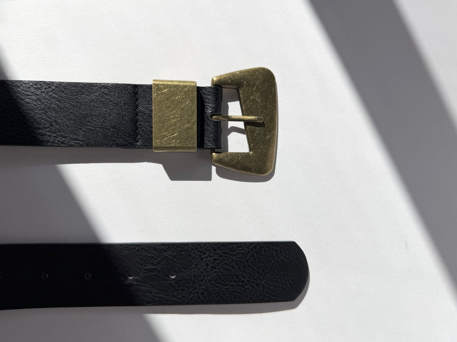 Plus Size Classic Brass Buckle Belt Black