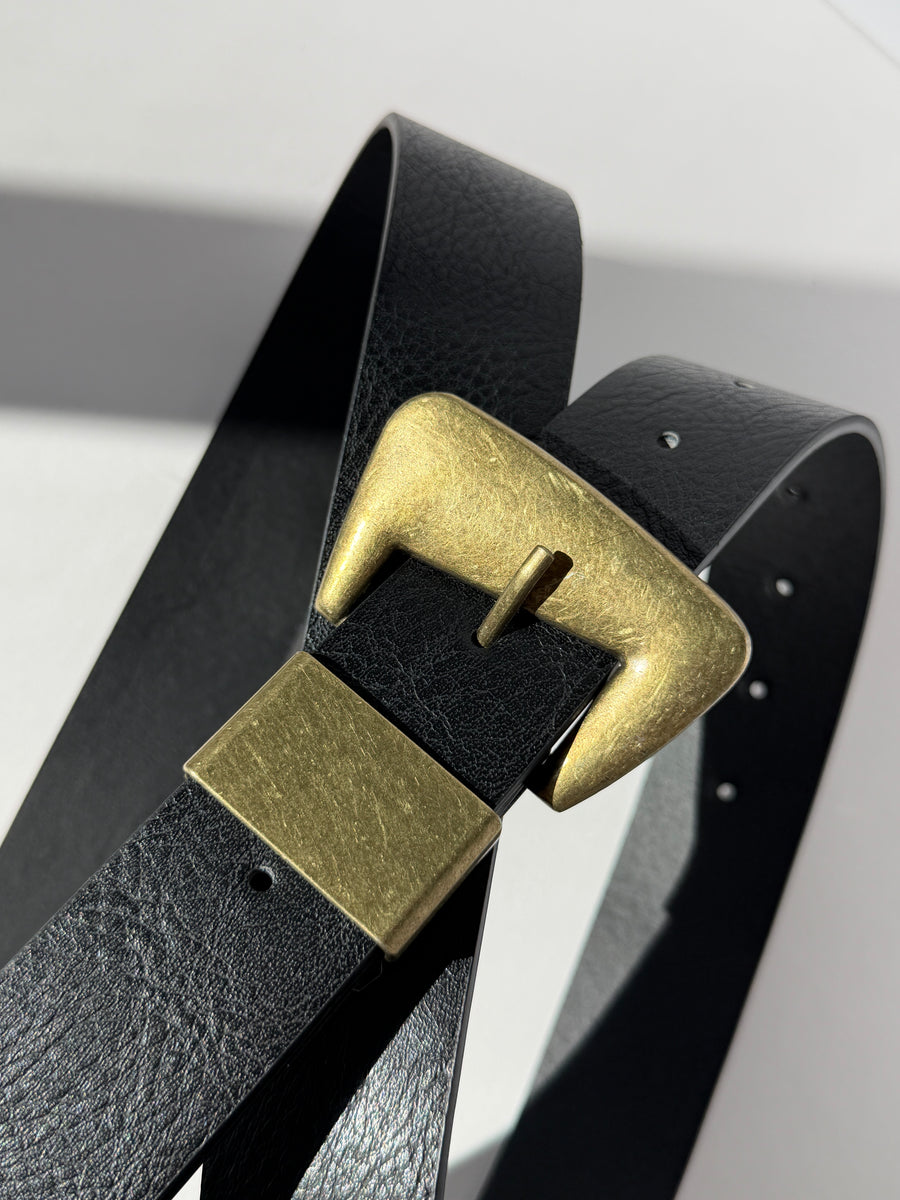 Plus Size Classic Brass Buckle Belt Black