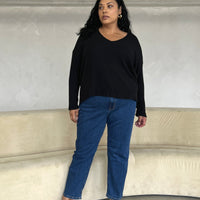 Plus Size Classic Ribbed Long Sleeve Top Plus Size Outerwear Black 1XL -2020AVE