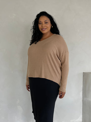 Plus Size Classic Ribbed Long Sleeve Top Plus Size Outerwear Khaki 1XL -2020AVE