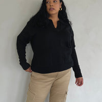 Plus Size Collared Sweater Plus Size Outerwear Black 1XL -2020AVE