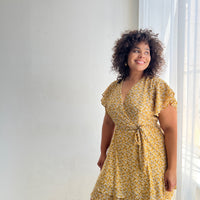 Plus Size Daisies Belted Sundress Plus Size Dresses Yellow 1XL -2020AVE