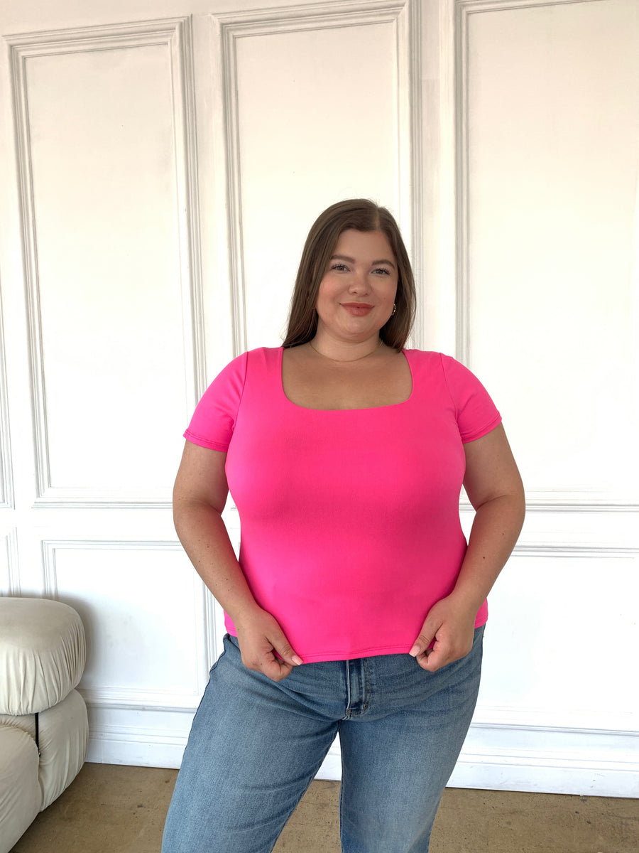 Plus Size Double Layer Cropped Tee Plus Size Tops Pink 1XL -2020AVE