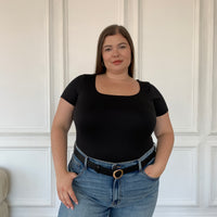 Plus Size Double Layer Cropped Tee Plus Size Tops Black 1XL -2020AVE