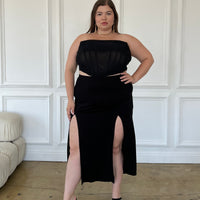 Plus Size Double Slit Midi Skirt Plus Size Bottoms -2020AVE