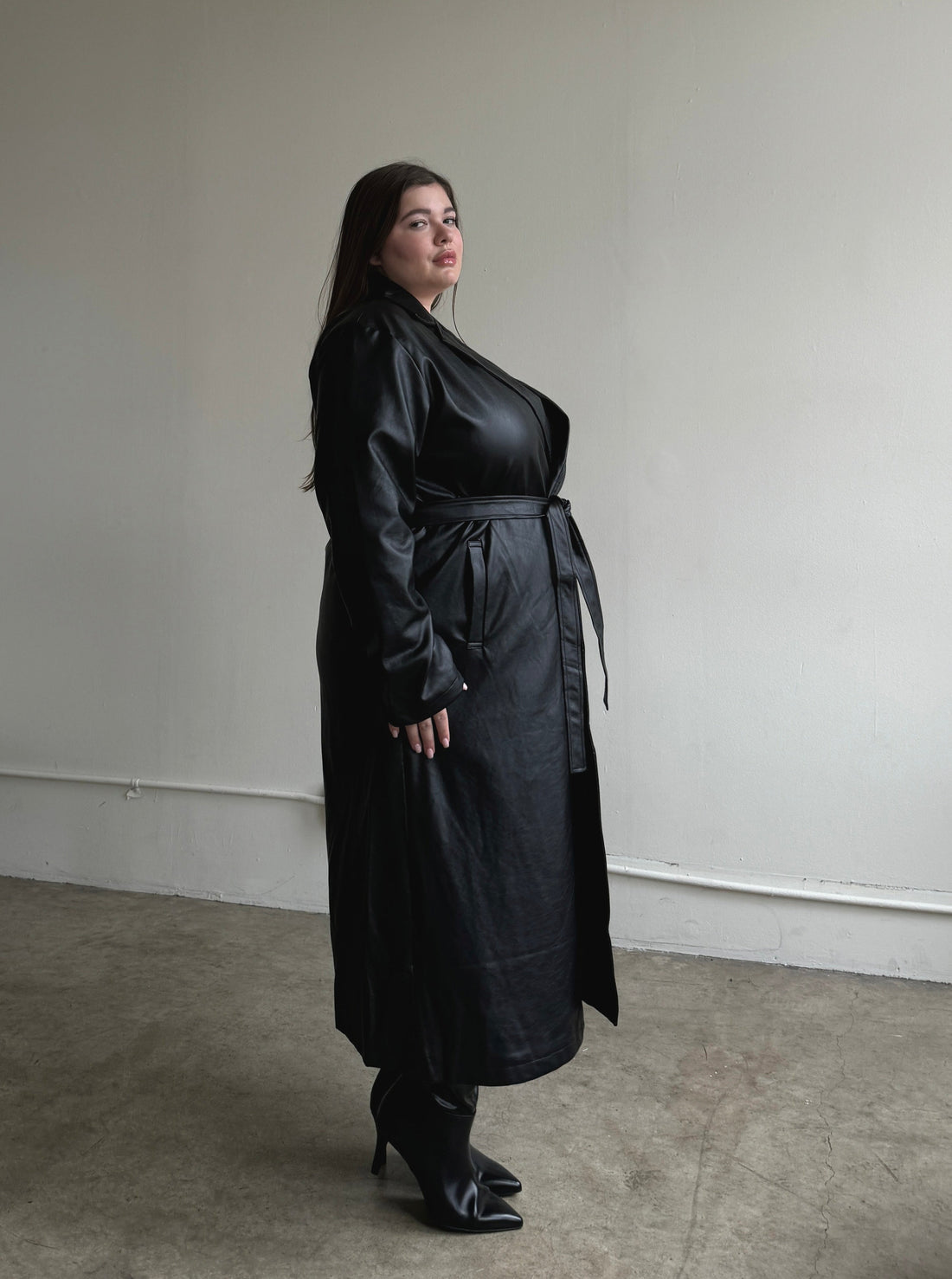 Plus Size Faux Leather Trench Coat Plus Size Outerwear -2020AVE