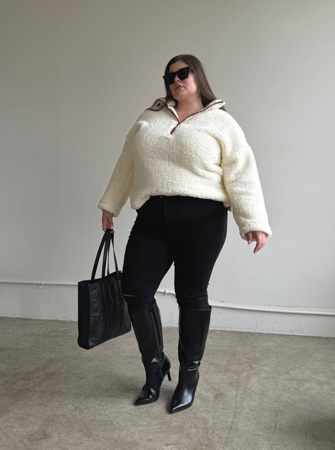 Plus Size Half Zip Teddy Pullover Plus Size Outerwear -2020AVE