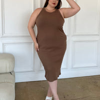 Plus Size High Neck Bodycon Dress Plus Size Dresses Brown 1XL -2020AVE