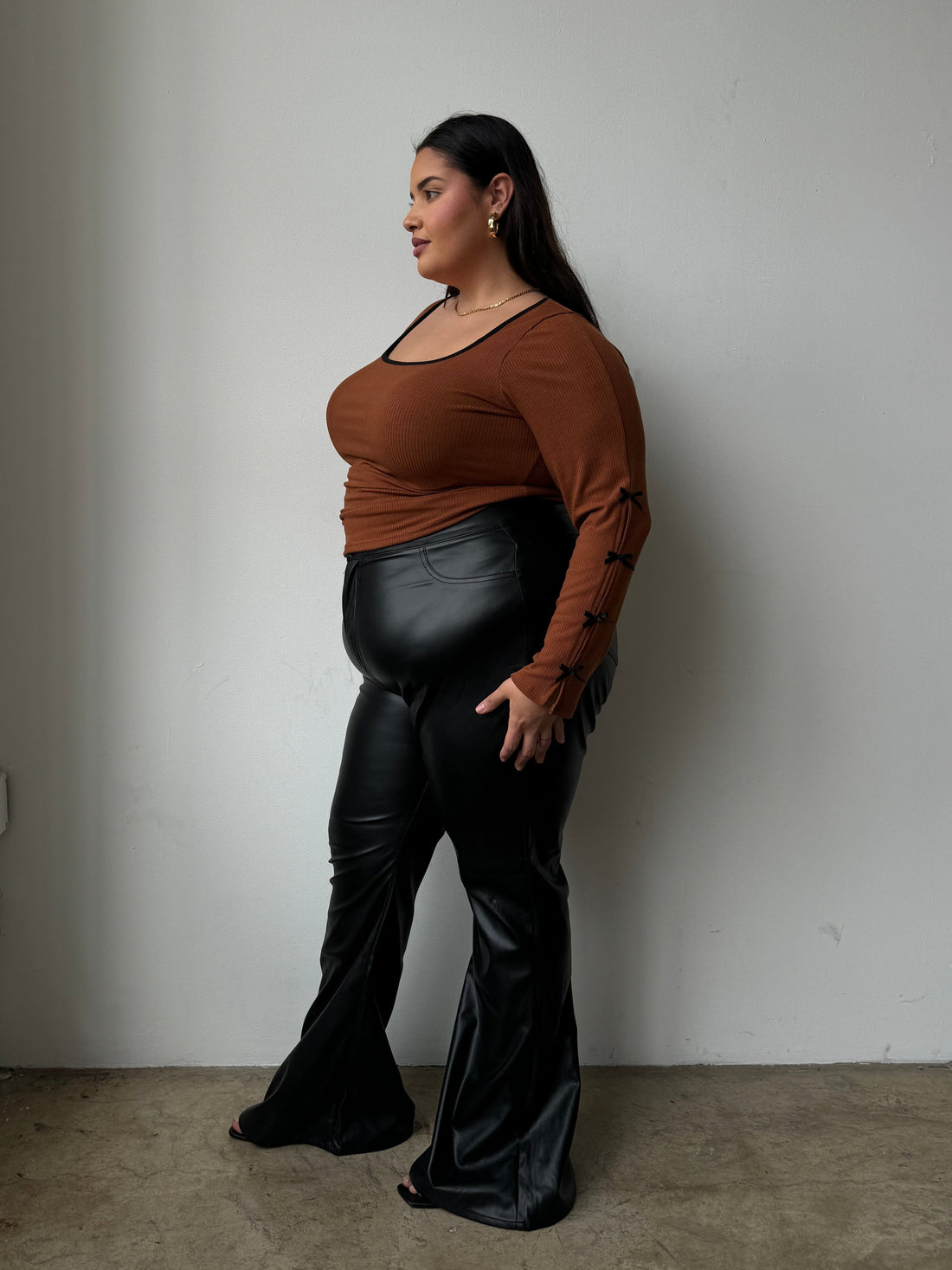Plus Size PU Leather Flared Pants - Main Image