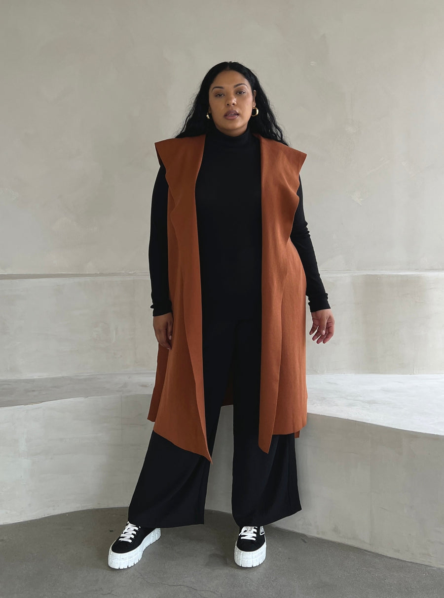 Plus Size Long Sleeveless Coat Plus Size Outerwear Brown 1XL -2020AVE