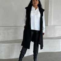 Plus Size Long Sleeveless Coat Plus Size Outerwear Black 1XL -2020AVE