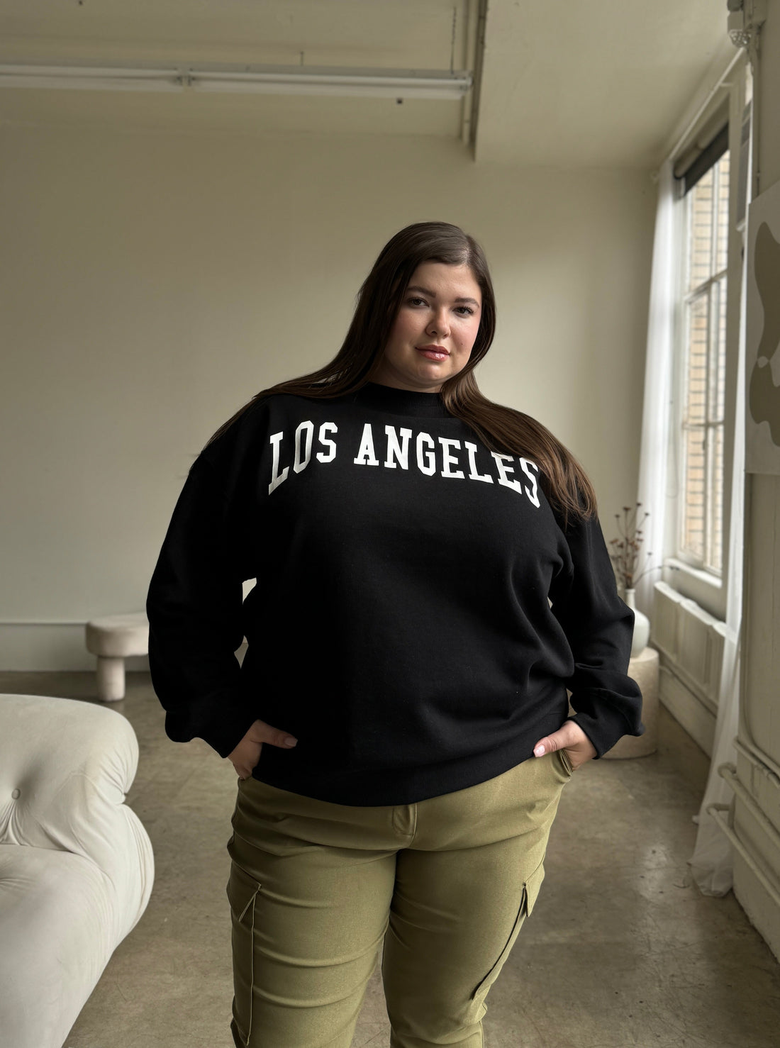 Plus Size Los Angeles Crewneck Sweatshirt Plus Size Tops Black 1XL -2020AVE