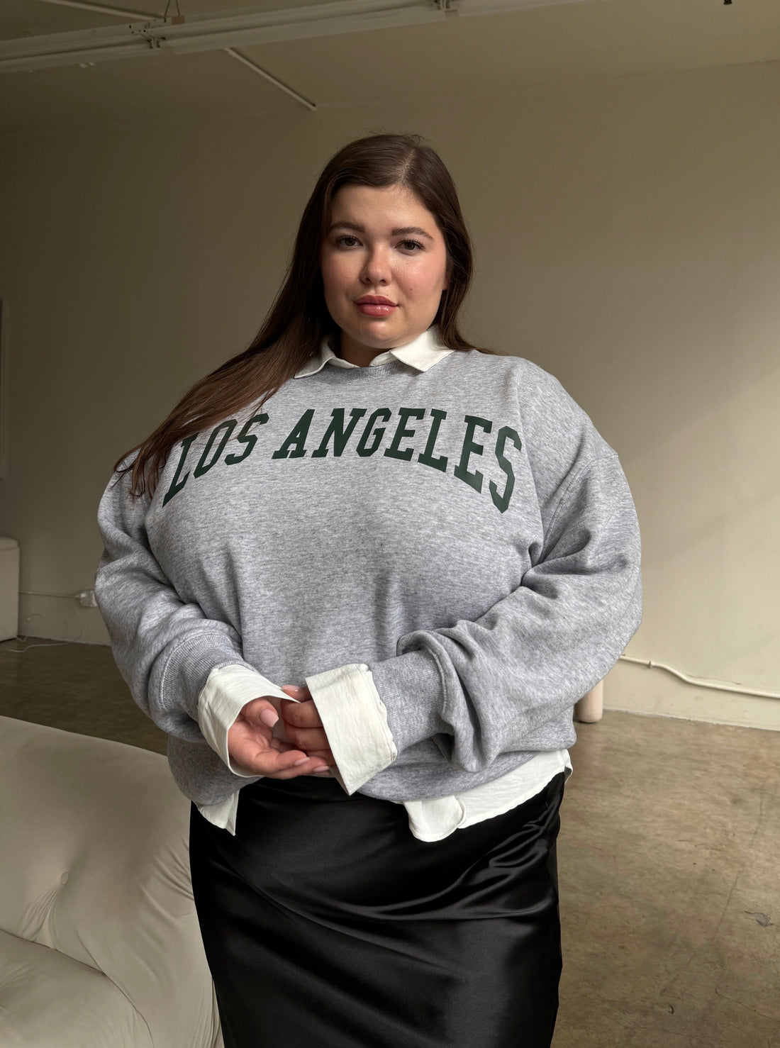 Plus Size Los Angeles Crewneck Sweatshirt Plus Size Tops Gray 1XL -2020AVE