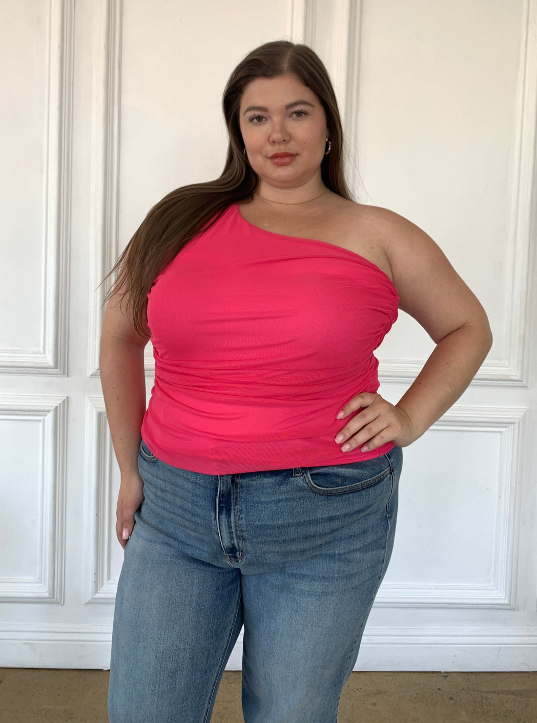 Plus Size One Shoulder Top Plus Size Tops Pink 1XL -2020AVE